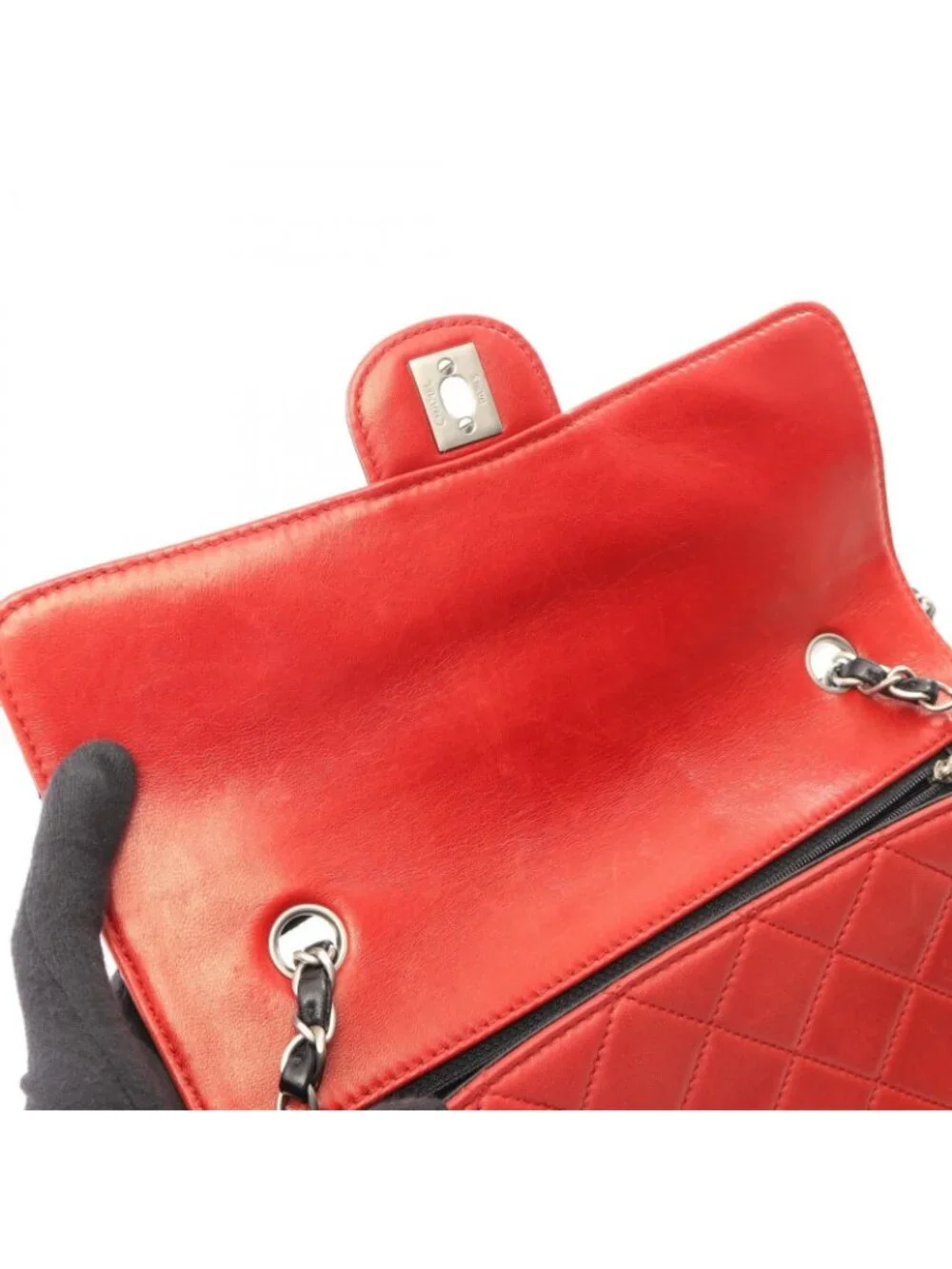 Chanel Shoulder Bag Quilted Single Flap Bicolor Black Red Lambskin Chain